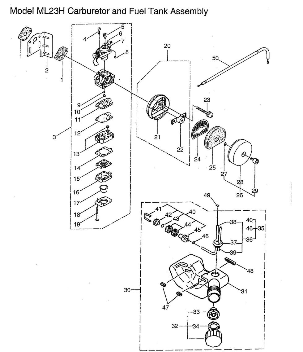 Maruyama Parts Lookup - ML23H Parts Diagrams|ML23H Carburetor, Fuel Tank