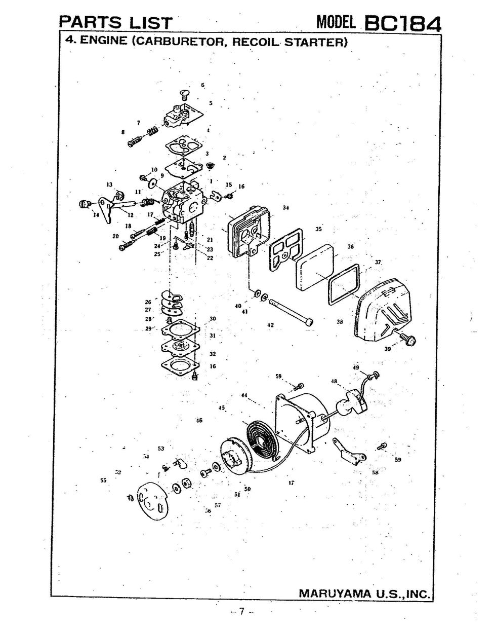 Maruyama BC184 Engine (Carburetor, Recoil Starter)